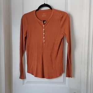 Aerie Rust Button Down Long Sleeve Top
